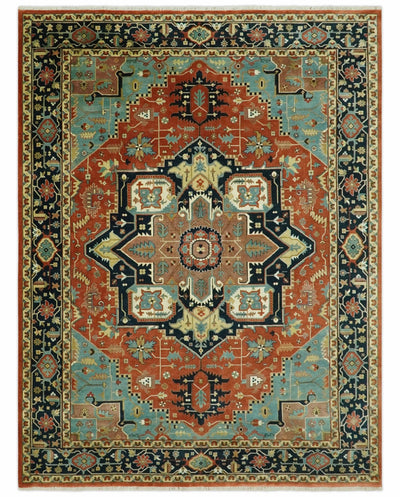 Fine Blue, Brown and Teal Traditional Floral Hand knotted 8x10 wool Area Rug - The Rug Decor