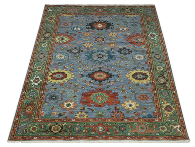 Fine Blue, Green and Rust 5x7 Hand Knotted Traditional Turkish Wool rug - The Rug Decor