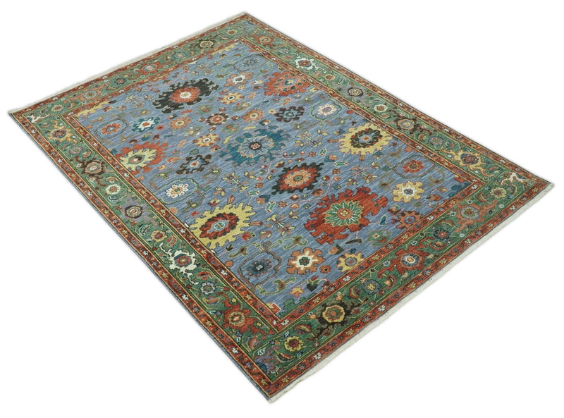 Fine Blue, Green and Rust 5x7 Hand Knotted Traditional Turkish Wool rug - The Rug Decor