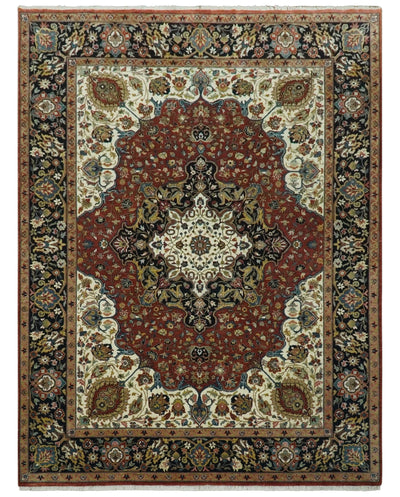 Fine Hand Knotted Brown, Ivory and Black 8x10 and 10x14 Traditional Wool Rug - The Rug Decor