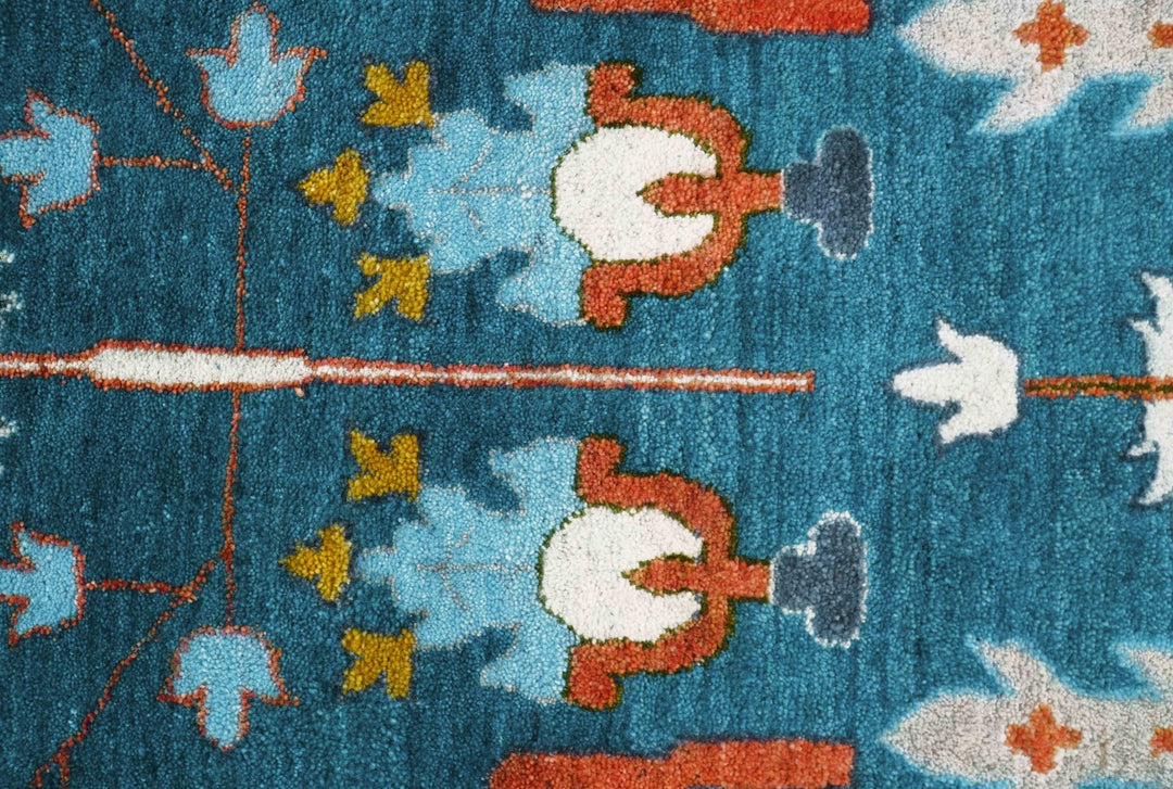 Fine Teal And Ivory Traditional Tree of life Hand Knotted Wool Rug - The Rug Decor