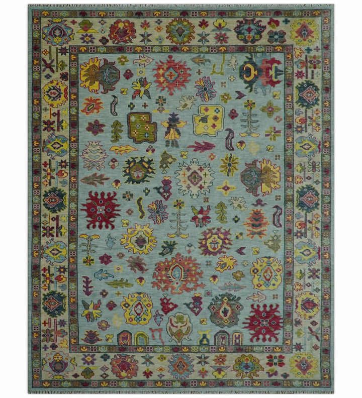 Fine Traditional Ivory and Blue Colorful Hand knotted Oushak Wool Area Rug - The Rug Decor
