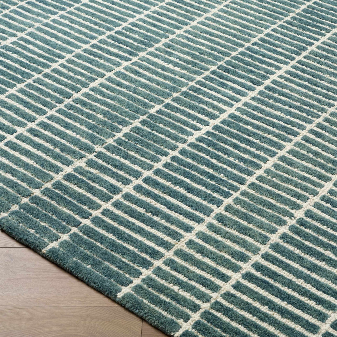 Finial Blue Modern Stripes Design Hand Tufted Wool Area Rug - The Rug Decor