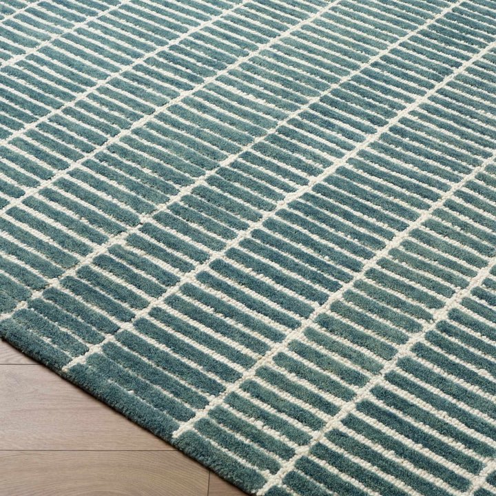 Finial Blue Modern Stripes Design Hand Tufted Wool Area Rug - The Rug Decor
