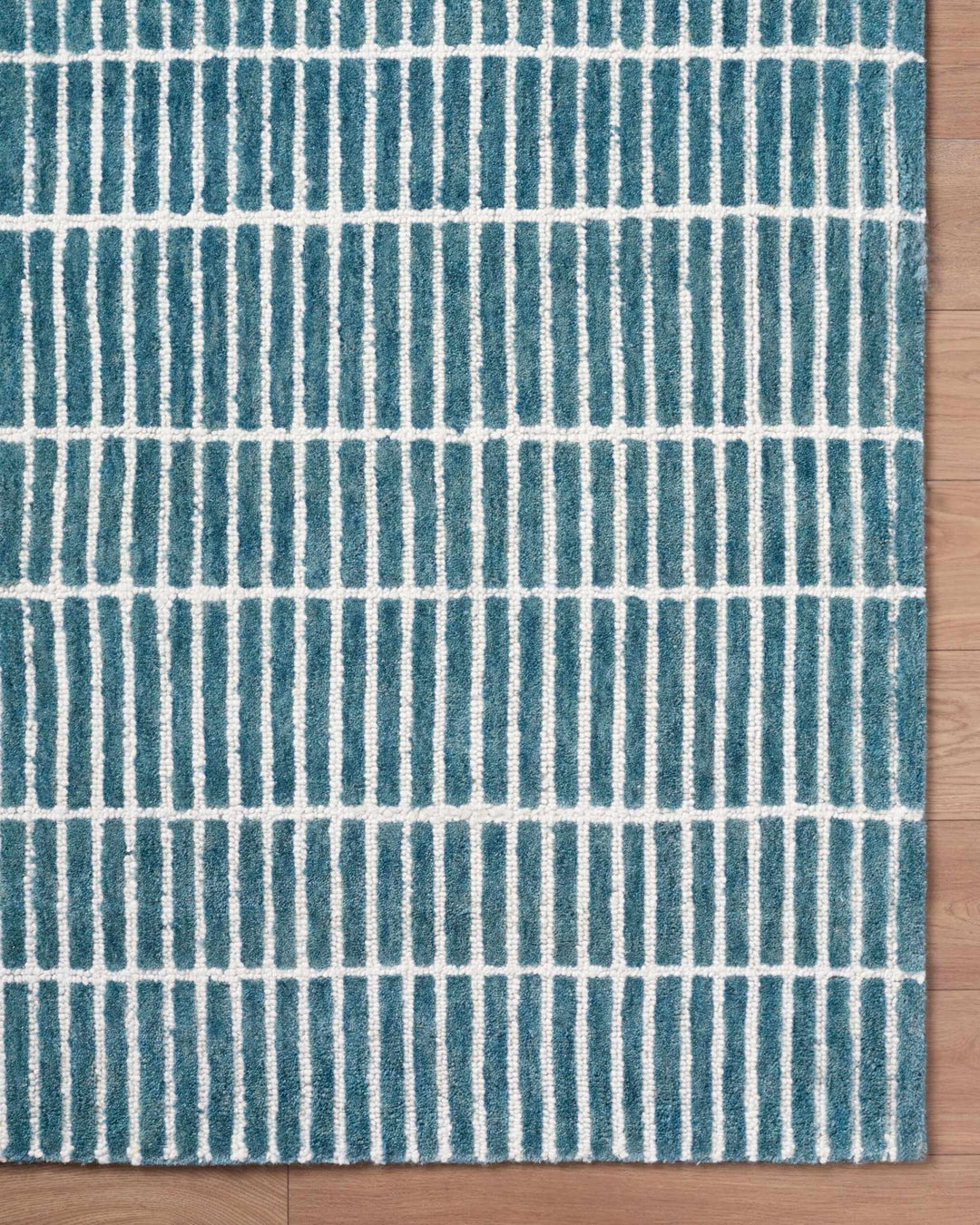Finial Blue Modern Stripes Design Hand Tufted Wool Area Rug - The Rug Decor