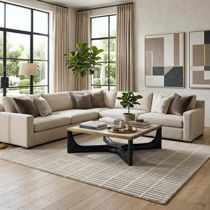 Finial Contemporary Style Beige Hand Tufted Wool Area Rug - The Rug Decor