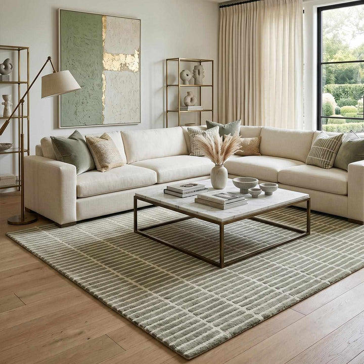 Finial Contemporary Style Green Hand Tufted Wool Area Rug - The Rug Decor