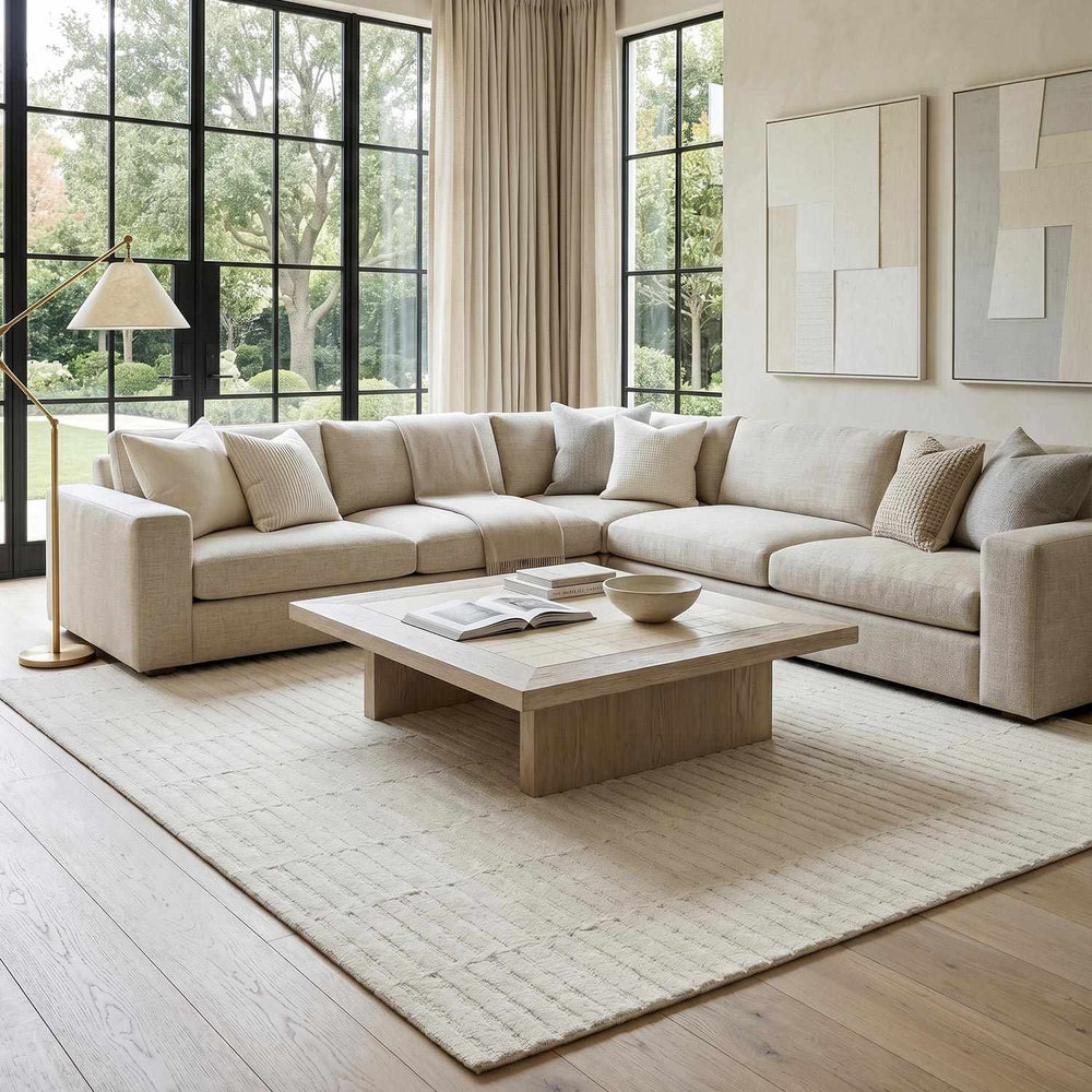 Finial Modern Solid Design Ivory Hand Tufted Wool Area Rug - The Rug Decor