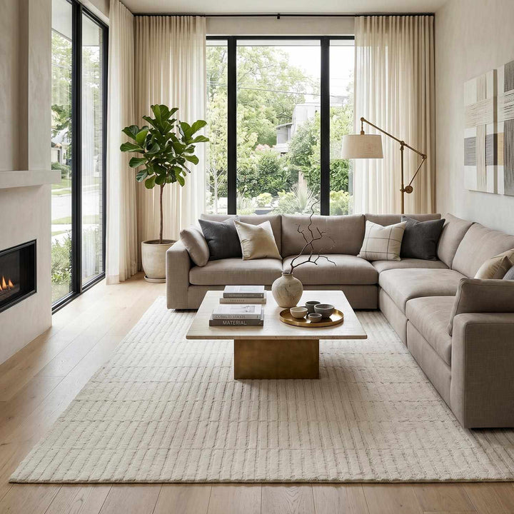 Finial Modern Solid Design Ivory Hand Tufted Wool Area Rug - The Rug Decor