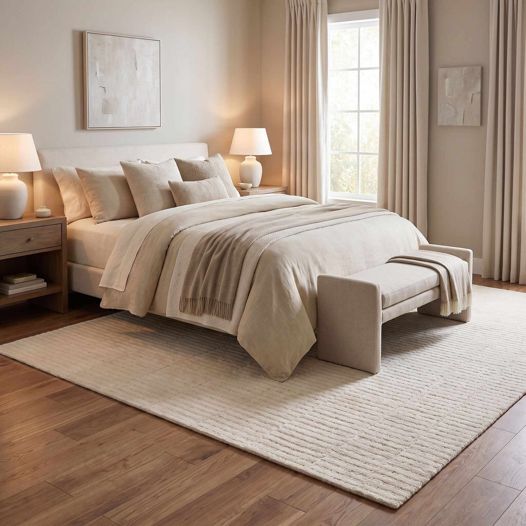 Finial Modern Solid Design Ivory Hand Tufted Wool Area Rug - The Rug Decor