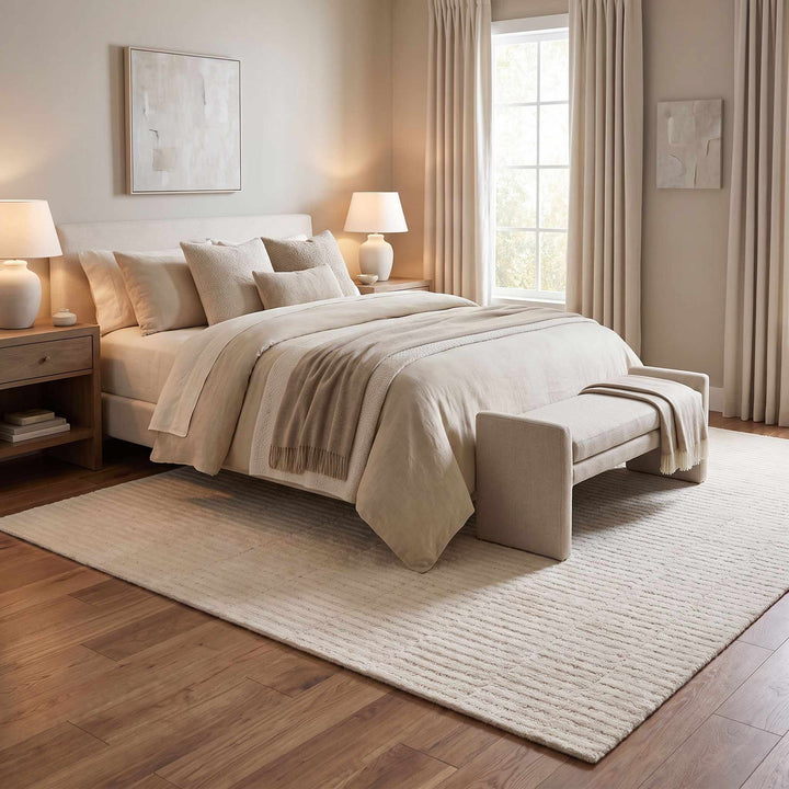 Finial Modern Solid Design Ivory Hand Tufted Wool Area Rug - The Rug Decor