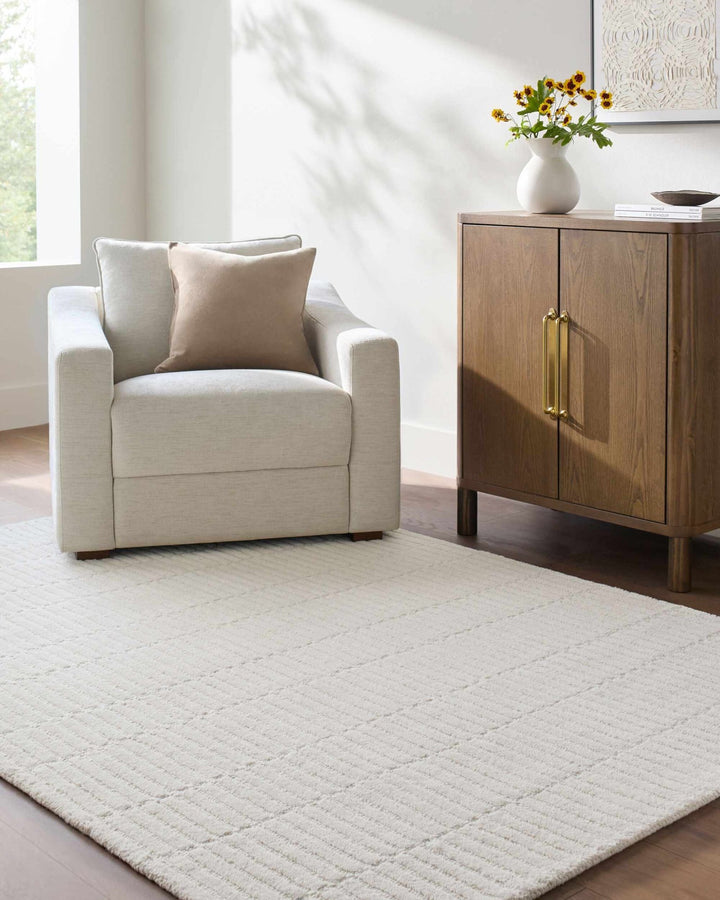 Finial Modern Solid Design Ivory Hand Tufted Wool Area Rug - The Rug Decor