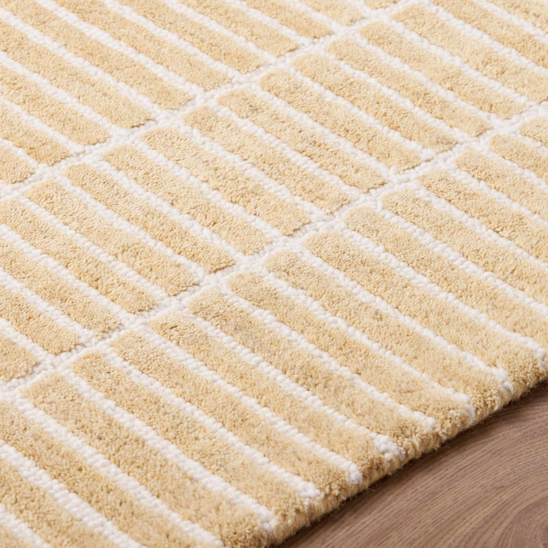 Finial Modern Stripes Design Beige Hand Tufted Wool Area Rug - The Rug Decor