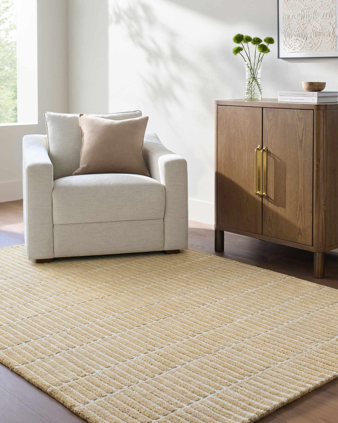 Finial Modern Stripes Design Beige Hand Tufted Wool Area Rug - The Rug Decor