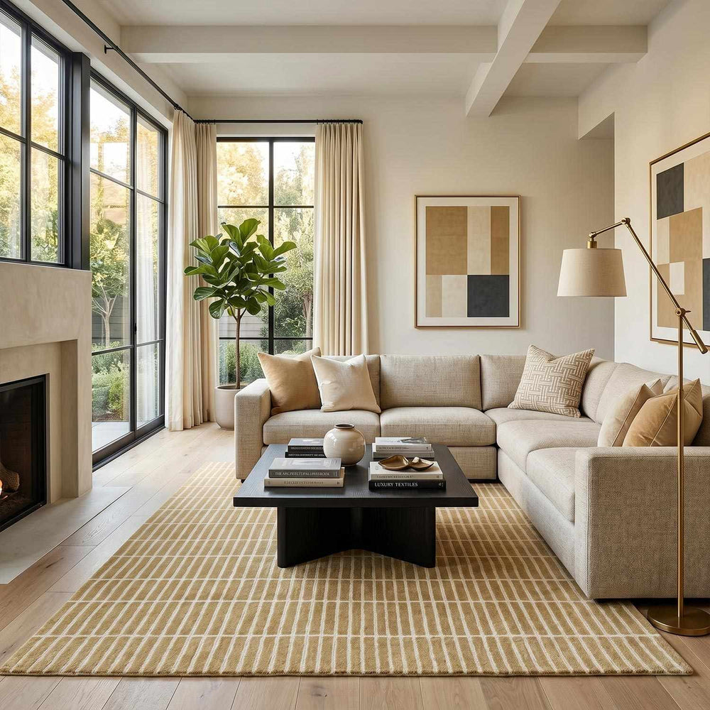 Finial Modern Stripes Design Beige Hand Tufted Wool Area Rug - The Rug Decor