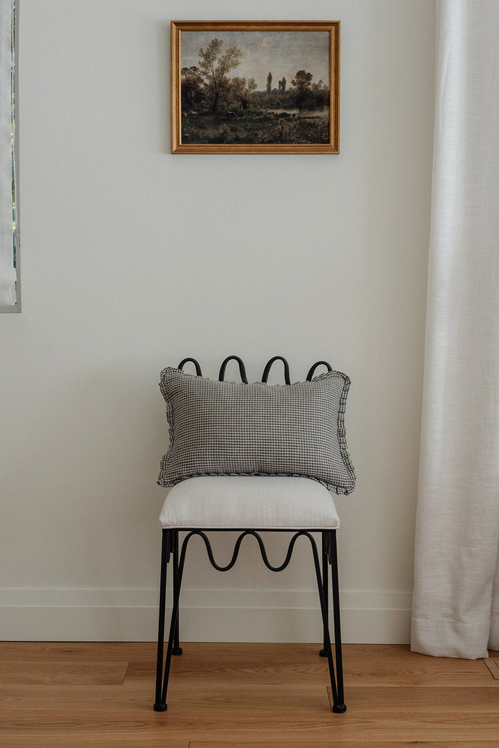 Finn Gray Gingham Ruffle Lumbar Pillow Cover - The Rug Decor