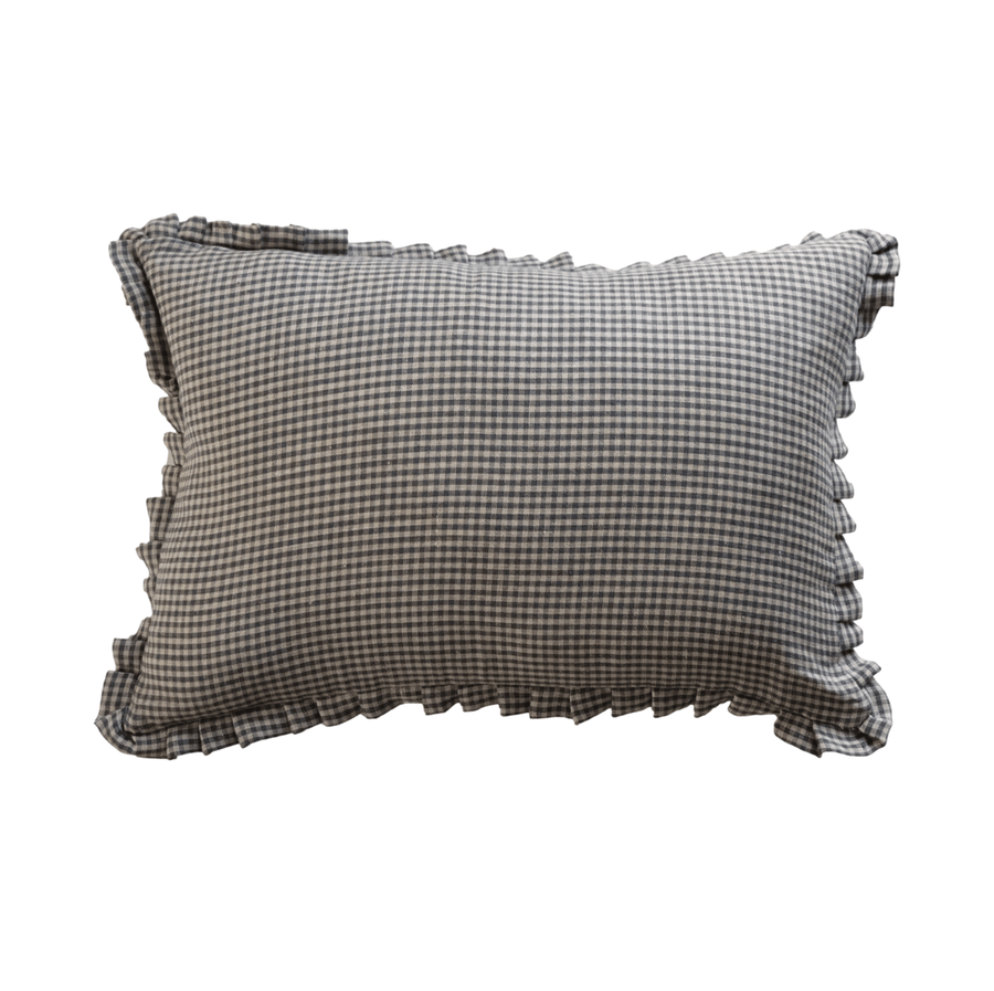 Finn Gray Gingham Ruffle Lumbar Pillow Cover - The Rug Decor