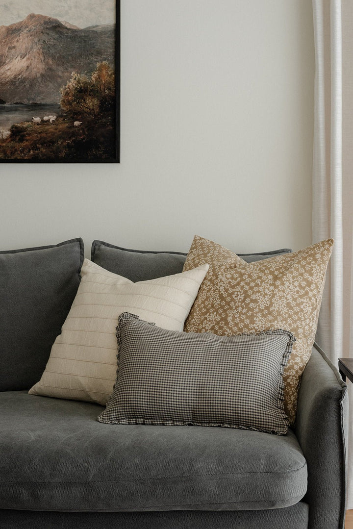 Finn Gray Gingham Ruffle Lumbar Pillow Cover - The Rug Decor