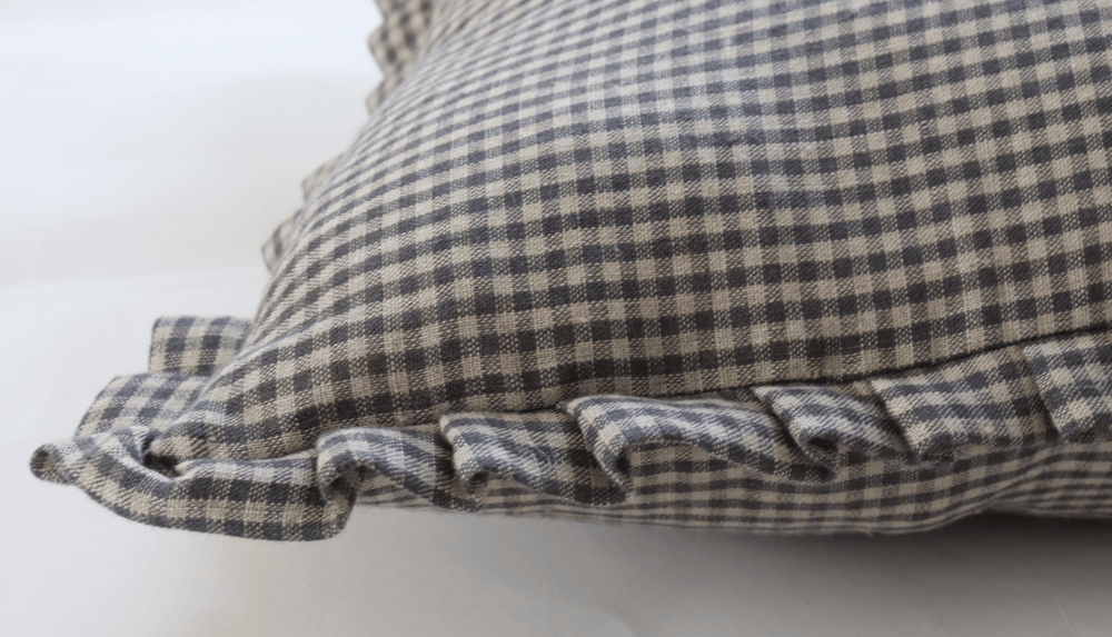 Finn Gray Gingham Ruffle Lumbar Pillow Cover - The Rug Decor