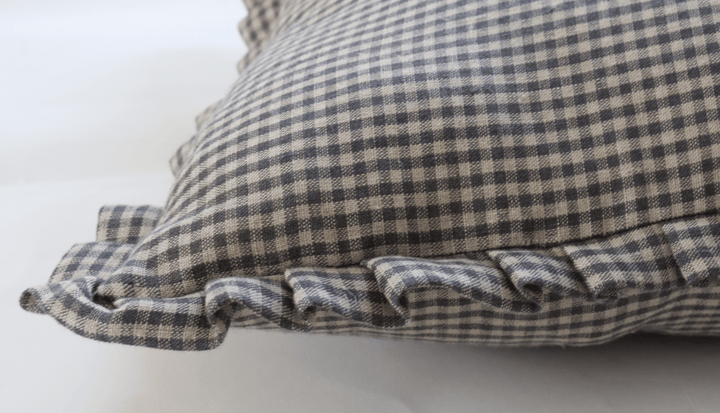 Finn Gray Gingham Ruffle Lumbar Pillow Cover - The Rug Decor