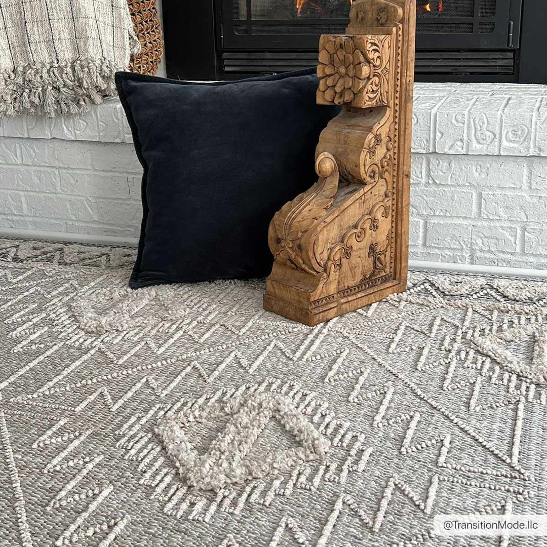 Flat woven Silver, Gray and Beige Geometrical Texture Area Rug - The Rug Decor