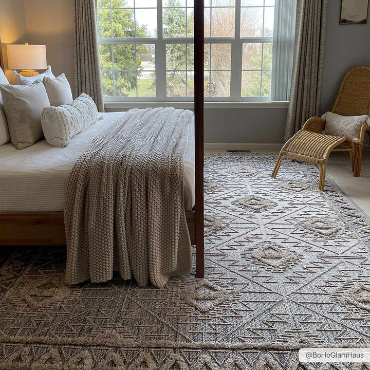 Flat woven Silver, Gray and Beige Geometrical Texture Area Rug - The Rug Decor