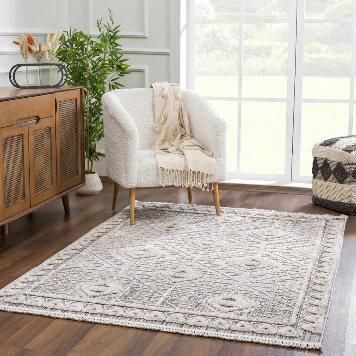 Flat woven Silver, Gray and Beige Geometrical Texture Area Rug - The Rug Decor