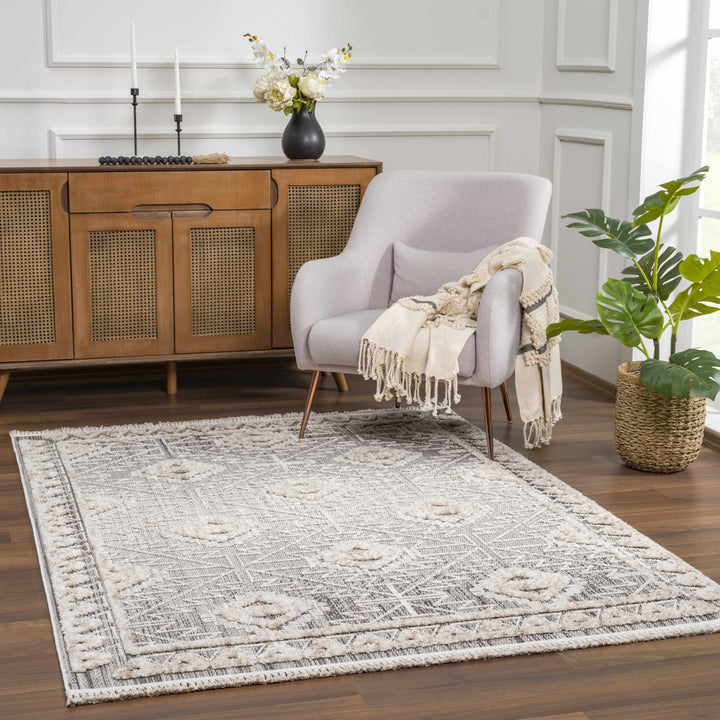 Flat woven Silver, Gray and Beige Geometrical Texture Area Rug - The Rug Decor