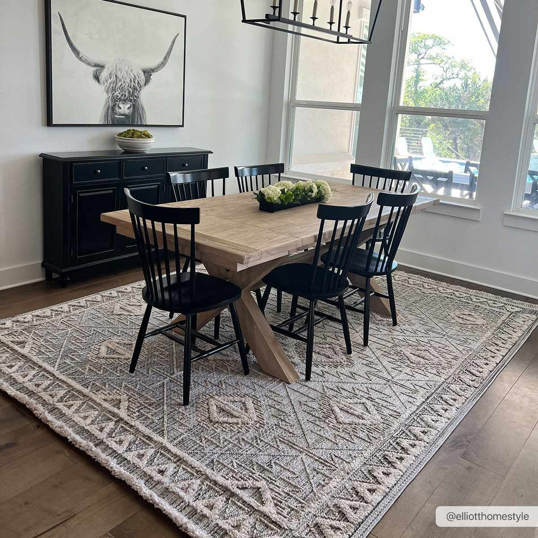 Flat woven Silver, Gray and Beige Geometrical Texture Area Rug - The Rug Decor
