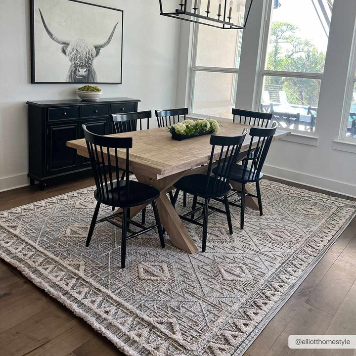 Flat woven Silver, Gray and Beige Geometrical Texture Area Rug - The Rug Decor