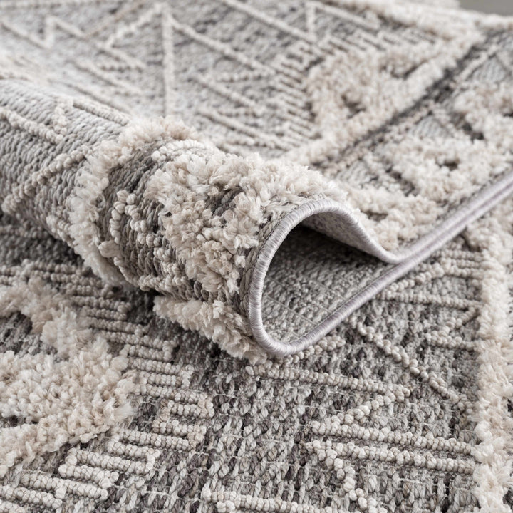 Flat woven Silver, Gray and Beige Geometrical Texture Area Rug - The Rug Decor