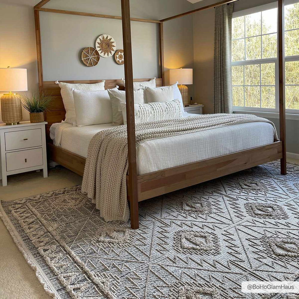 Flat woven Silver, Gray and Beige Geometrical Texture Area Rug - The Rug Decor