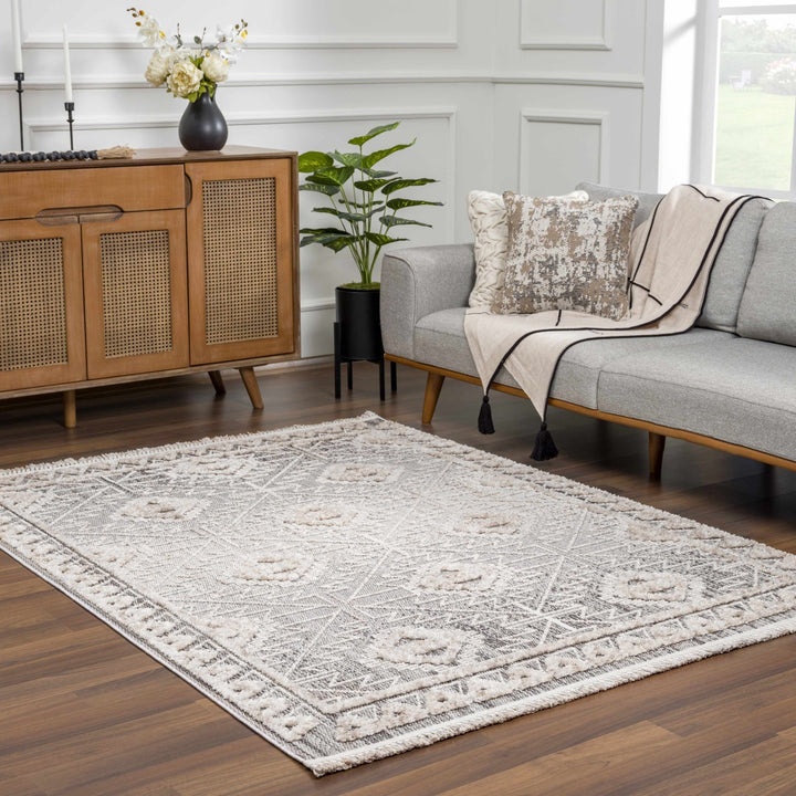 Flat woven Silver, Gray and Beige Geometrical Texture Area Rug - The Rug Decor