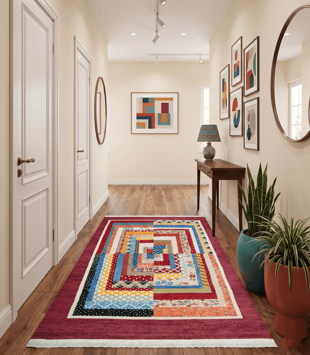 Flatwoven Modern Geometric 5x7 Multicolor Wool Hand Made Rug - The Rug Decor