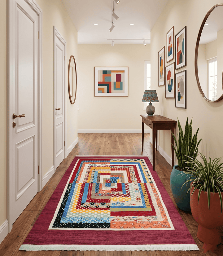 Flatwoven Modern Geometric 5x7 Multicolor Wool Hand Made Rug - The Rug Decor