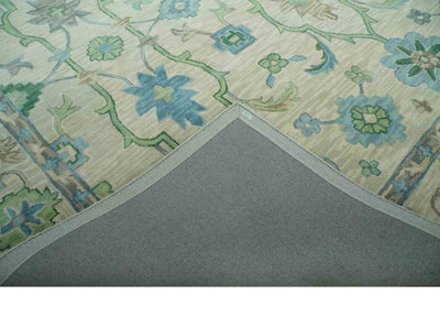 Floral Beige, Gray, Blue and Green Oriental Oushak Hand Tufted 8x10 wool Area rug - The Rug Decor