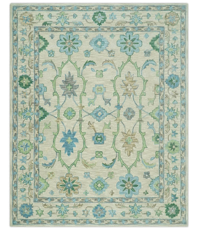 Floral Beige, Gray, Blue and Green Oriental Oushak Hand Tufted Custom Made wool Area rug - The Rug Decor