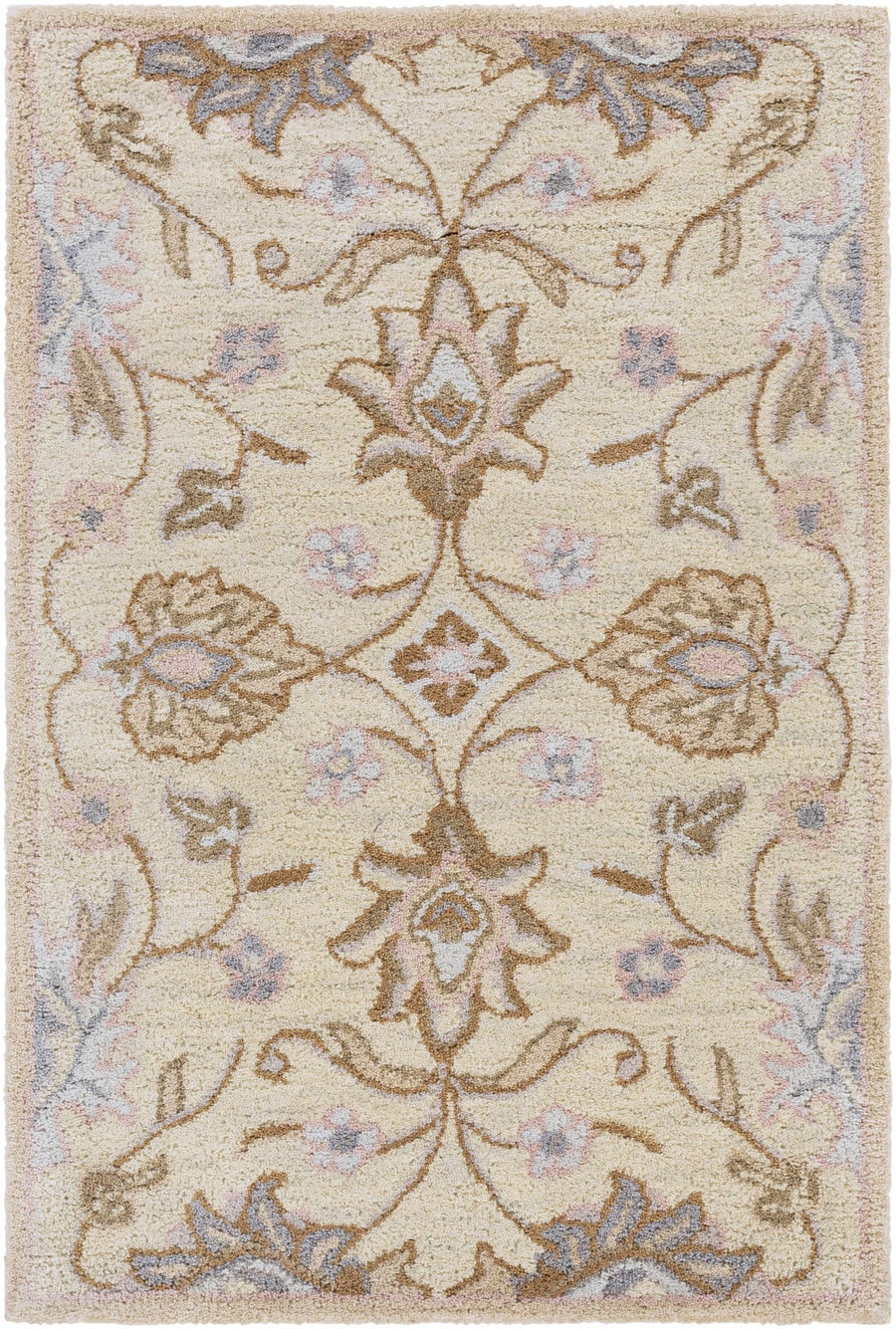 Floral Beige, Tan, Violet and Brown Traditional Hand Tufted wool area Rug - The Rug Decor