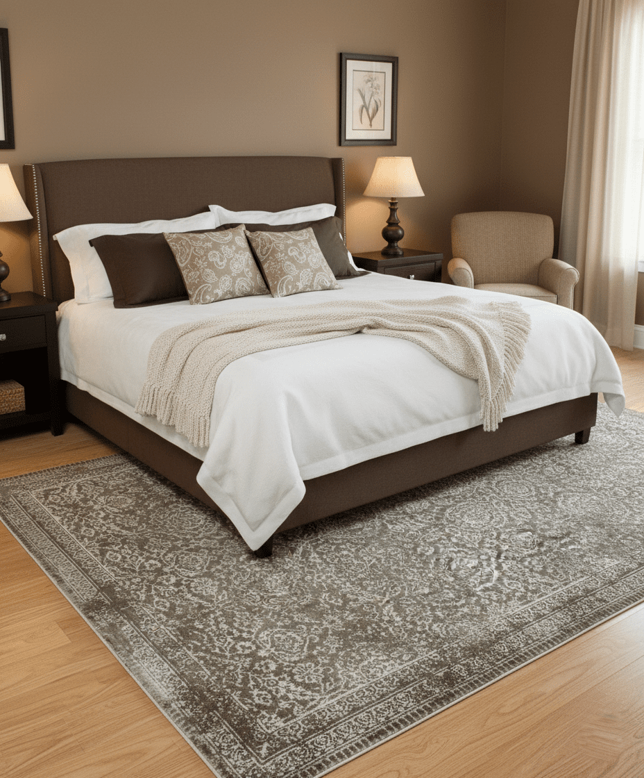 Floral Brown and Ivory Traditional Ikat Large Design 5.6x8 Hand loom Viscose Area Rug - The Rug Decor