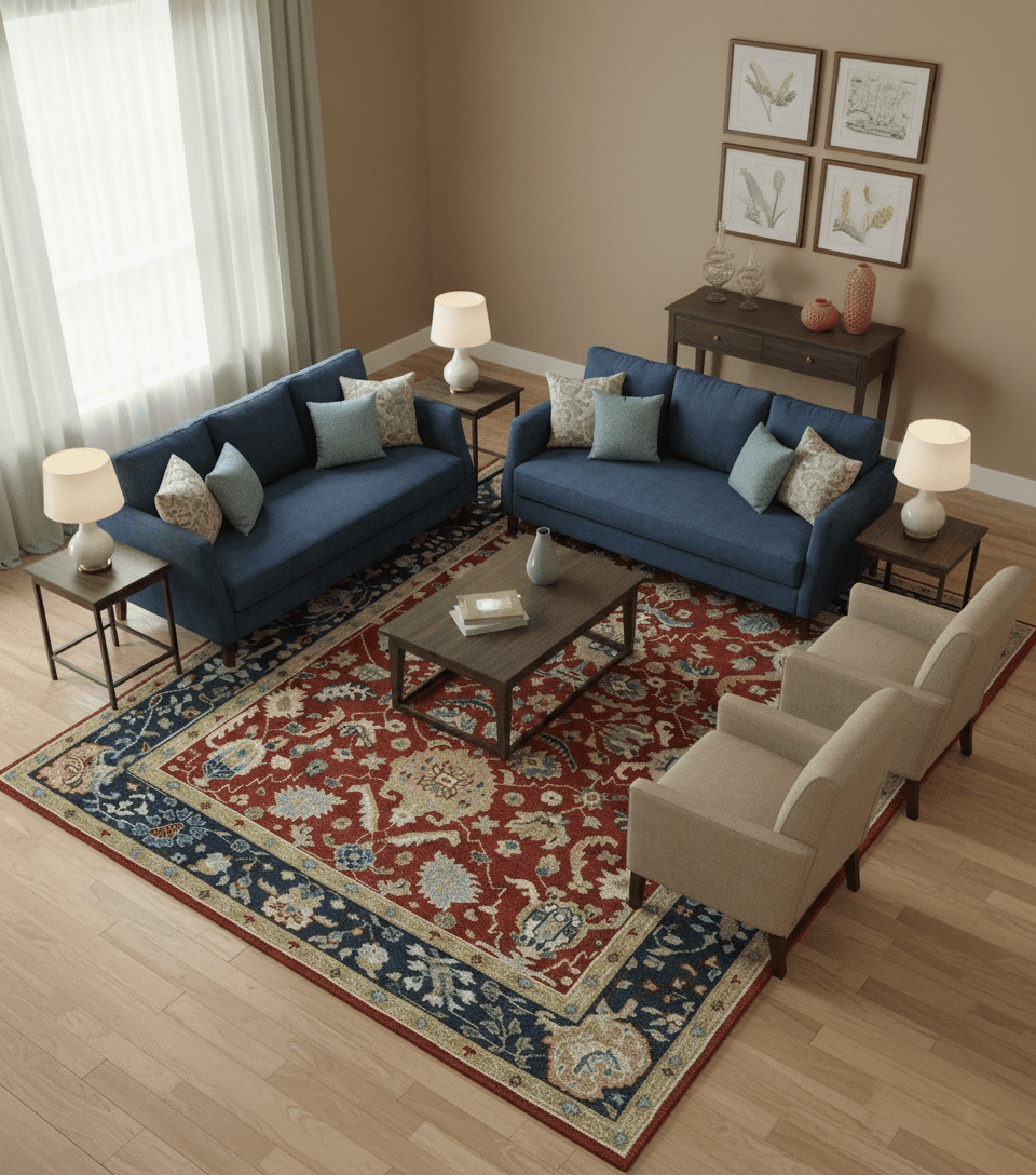 Floral Brown, Blue and Beige Hand Knotted Oriental Oushak Multi Size wool Area Rug - The Rug Decor