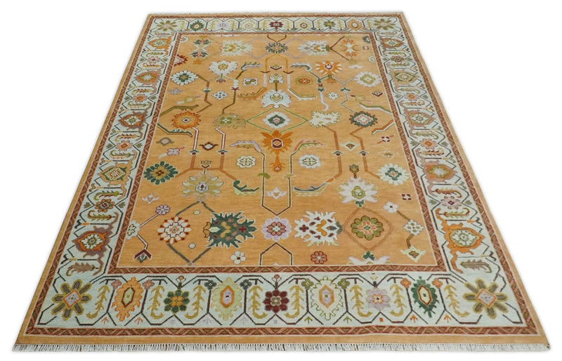 Floral Dark Peach and Ivory Hand knotted 8x10 and 9x12 wool Area Rug - The Rug Decor