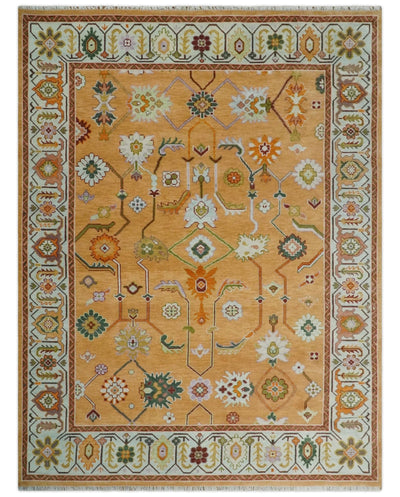 Floral Dark Peach and Ivory Hand knotted 8x10 and 9x12 wool Area Rug - The Rug Decor