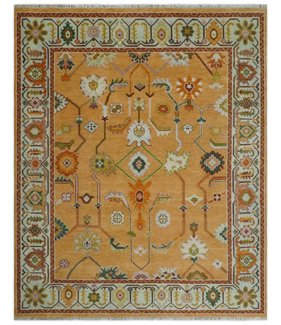 Floral Dark Peach and Ivory Hand knotted 8x10 and 9x12 wool Area Rug - The Rug Decor