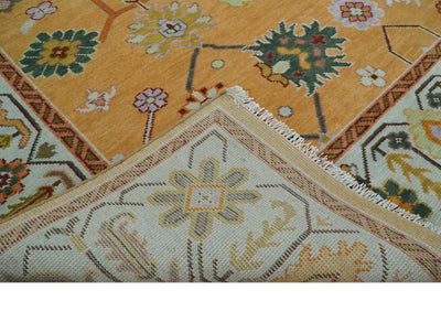 Floral Dark Peach and Ivory Hand knotted 8x10 and 9x12 wool Area Rug - The Rug Decor