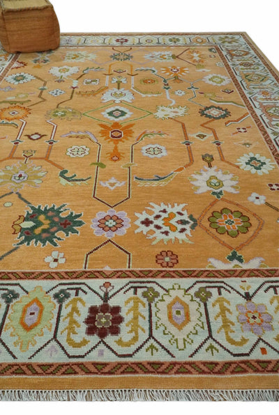 Floral Dark Peach and Ivory Hand knotted 8x10 and 9x12 wool Area Rug - The Rug Decor