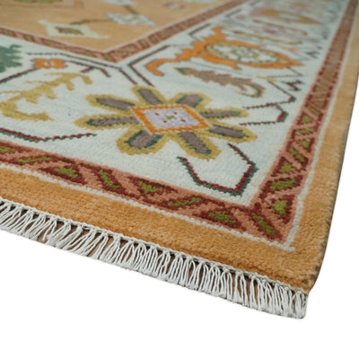 Floral Dark Peach and Ivory Hand knotted 8x10 and 9x12 wool Area Rug - The Rug Decor