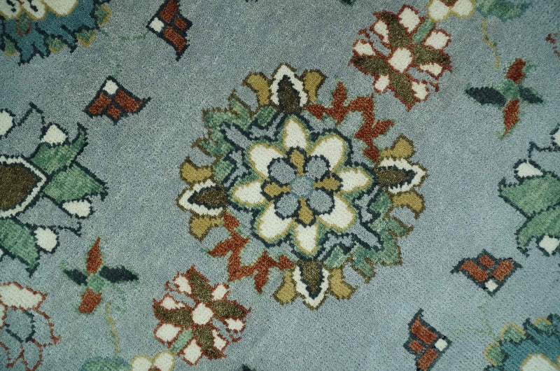 Floral Gray, Ivory, Brown and Green Hand Knotted Traditional Oushak 9x12 wool Rug - The Rug Decor