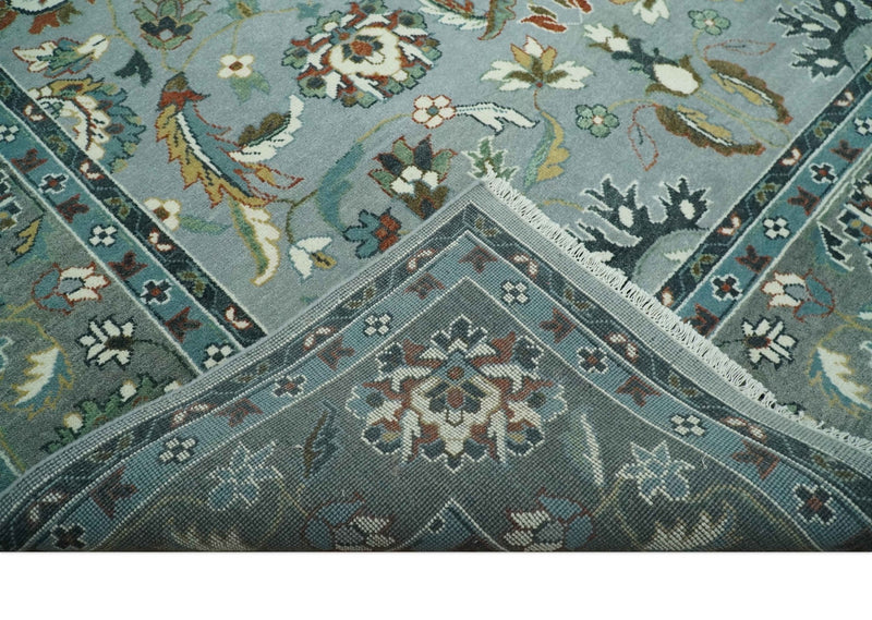 Floral Gray, Ivory, Brown and Green Hand Knotted Traditional Oushak 9x12 wool Rug - The Rug Decor