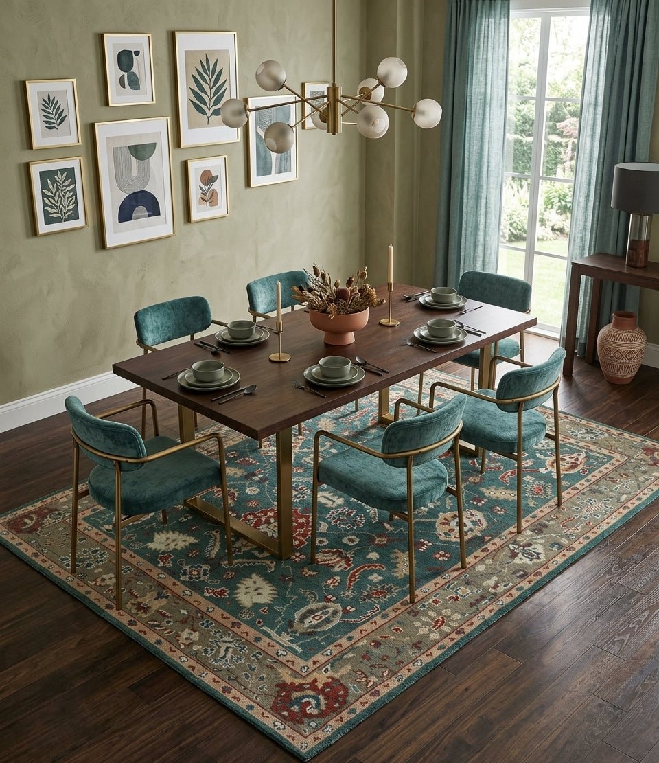 Floral Teal, Camel and Brown Hand Knotted Oriental Oushak Multi Size wool Area Rug - The Rug Decor