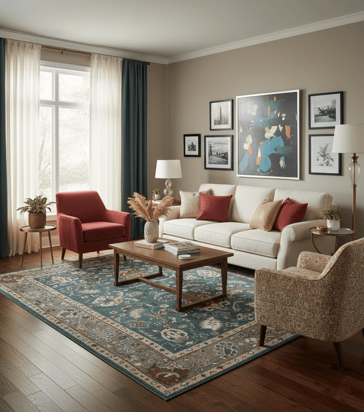 Floral Teal, Camel and Brown Hand Knotted Oriental Oushak Multi Size wool Area Rug - The Rug Decor